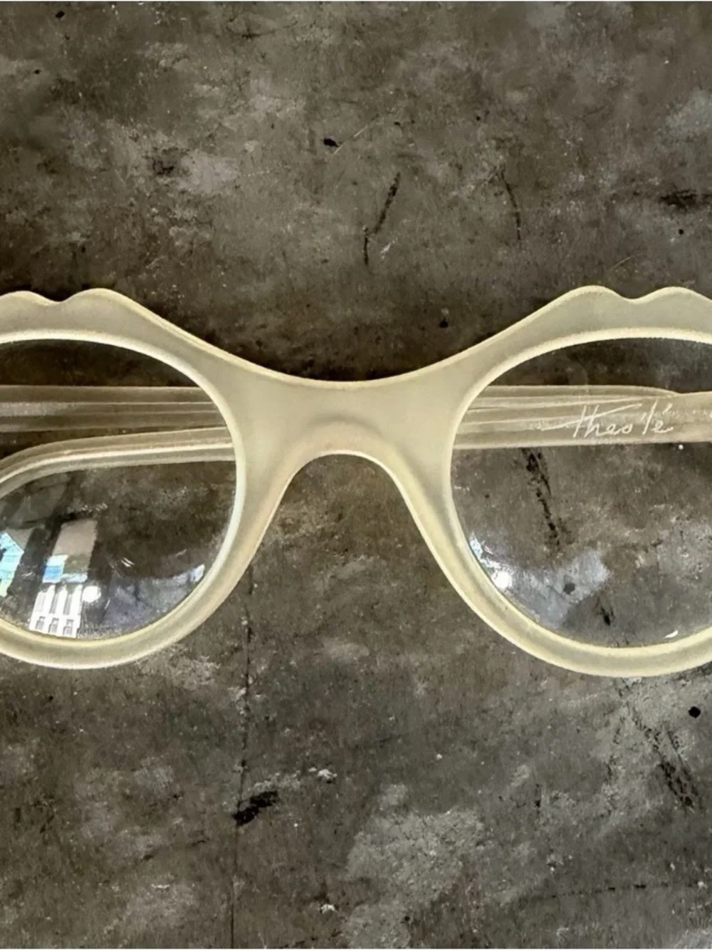 Vintage Theo Belgium 4delgi Lip Shaped Frosted Clear Acetate Eyeglasses Frames
